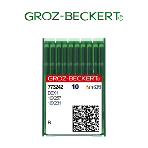 DBx1 Maszyny Szwalnicze, Wyposażenie szwalni Groz-Beckert jest wiodącym na świecie dostawcą  igieł do maszyn krawieckich,  części i narzędzi precyzyjnych. Groz-Beckert to także systemy i usługi dla przemysłu tekstylnego. Igły Groz-Beckert DBX1 przeznaczone są do stebnówek. Długość od stopki do ucha:  33,9 mm Średnica kolby: 1,62 mm Igły sprzedawane są w opakowaniach po 10 szt./op. Igły DBX1